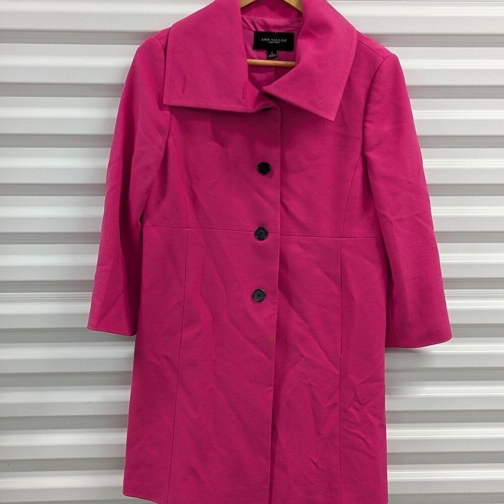 Retro Mod Pink A Line Swing Coat Pleated Back Ann Taylor Small Barbiecore